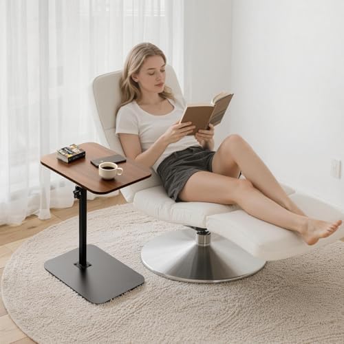 ZEAPTAC C-Shaped Side Table, 360° Swivel Height Adjustable, Lightweight Portable TV Tray Snack End Table for Couch Sofa Bed Small Spaces-Walnut - Image 6