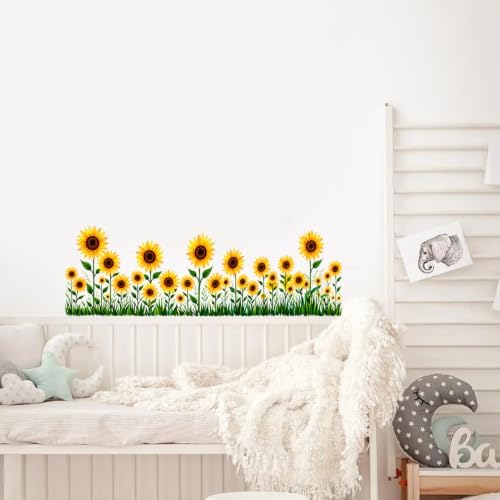Sunflower Border Wall Decals Peel and Stick, Floral Garden Wall Stickers, Removable Botanical Vinyl Wall Decor, Flower Wall Art for Bedroom Living Room Kitchen Farmhouse Home Decorations - Image 6