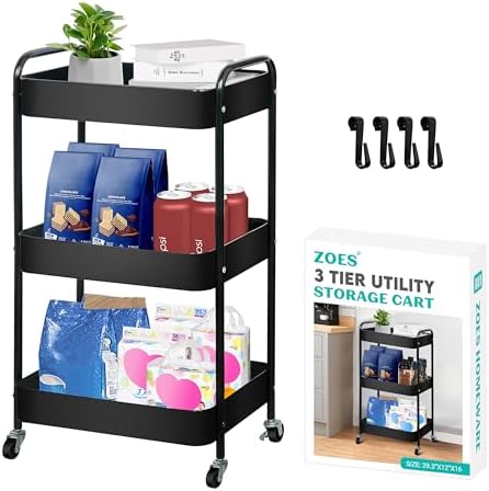 ZOES HOMEWARE 3 Tier Metal Rolling Cart on Wheels,Heavy Duty Utility Cart by ZOESHOMEWARE