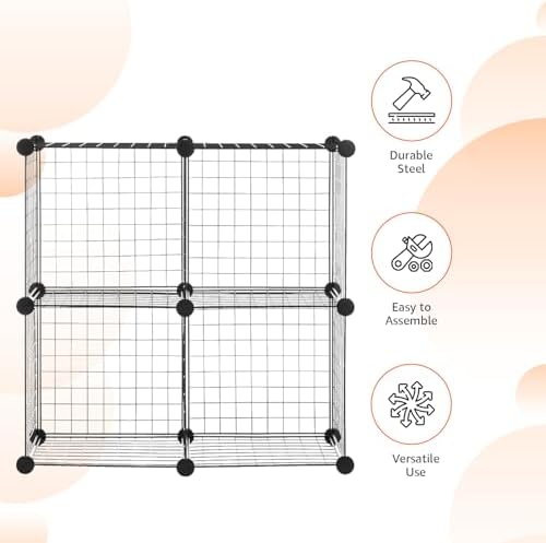 Amazon Basics 4 Cube Wire Grid Storage Organizer, Closet Organizer and Shelves, Stackable, Space-Saving, Easy to Assemble, 14"x14"x14", Black - Image 5