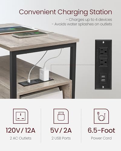 VASAGLE Side End Table with Charging Station, Slim Nightstand with Storage - Image 4