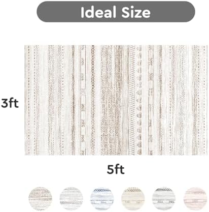 3x5 Area Rug Machine Washable Non Slip Rug Distressed Neutral Moroccan Boho Rug Ultra Soft Indoor Rugs for Bedroom Living Room Entryway Kitchen Foyer Bedside, Light Brown - Image 2