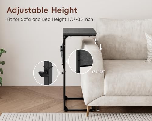 Vagusicc C-Shaped End Table with Charging Station, Small Side Table for Couch, 33" Tall Adjustable Height C Table, Couch Tables that Slide Under, Sofa Table TV Tray for Living Room, Gray Walnut - Image 5