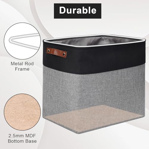 Bagnizer Large Fabric Storage Baskets | 50L Storage Bins, Decorative Linen Closet Baskets with Handles for Organizing, Shelf, Toys, Clothes, Home, Office, Nursery, 17x12x15Inches (Gray&Black) - Image 4