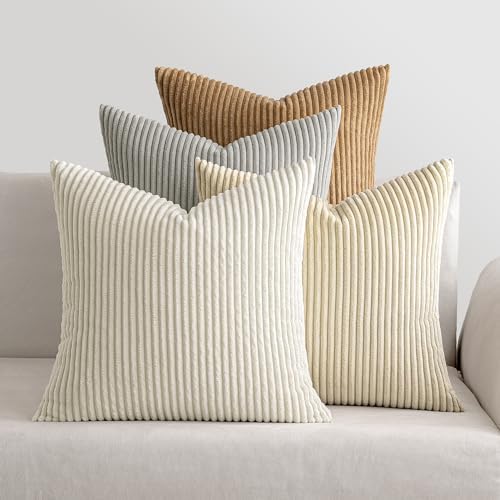 MIULEE Soft Corduroy Decorative Throw Pillow Covers Neutral 18x18 by MIULEE
