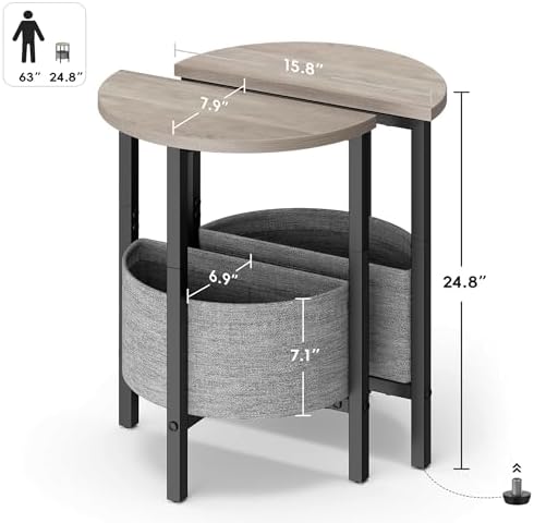 Vagusicc Small Round Side Table End Table, Tall Accent Table with Storage Basket, Set of 2 Half Round Tables Half Moon Tables, Coffee Bedside Tables, Modern Nightstand for Living Room Bedroom, Gray - Image 3