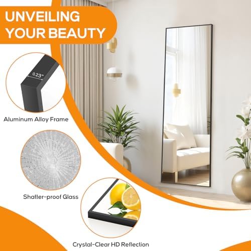 Mirror Full Length, Upgraded 16"x59" Body Wall Mirrors with Shatter-Proof Glass, Floor Standing, Hanging or Leaning, Tall Mirror with Stand Aluminum Alloy Frame for Bedroom Cloakroom - Image 5