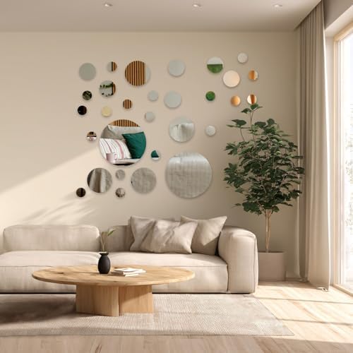 30Pcs Round Mirror Tiles Self Adhesive, 4 Sizes Acrylic Mirror Wall Decals Mirrors Tile Decorative Mosaic Mirrors Sheets for Bathroom, Bedroom, Wall Decor, DIY Projects - Image 3