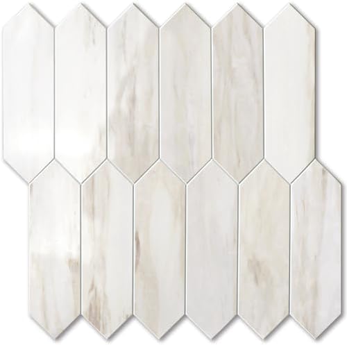 Vamos Tile Glossy Wood Marble Grain Backsplash Tile Peel and Stick, 12.8 x 12.8 Inch 10 Sheets Long Hexagon PVC Self Adhesive Mosaic Wall Tiles Stick on Backsplash for Kitchen and Bathroom by VamosTile