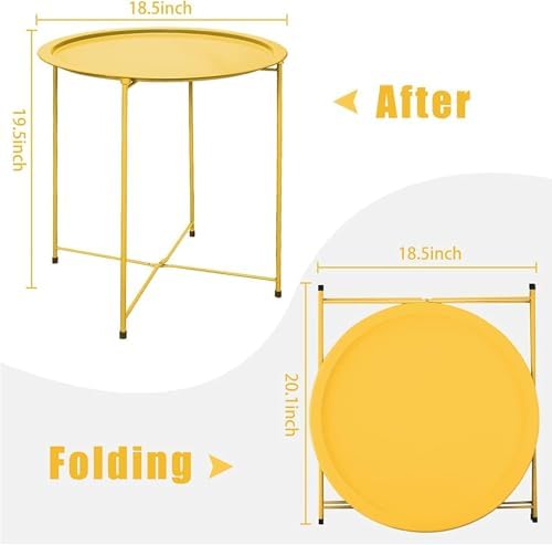 Garden 4 you Small Side Table, Round End Table, Outdoor Side Table with Metal Frame, Bedside Table for Living Room, Bedroom, Patio, Small Space, Yellow - Image 3