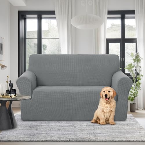 U-NICE HOME Loveseat Cover Stretch Couch Cover Sofa Slipcover, Grey - Image 2