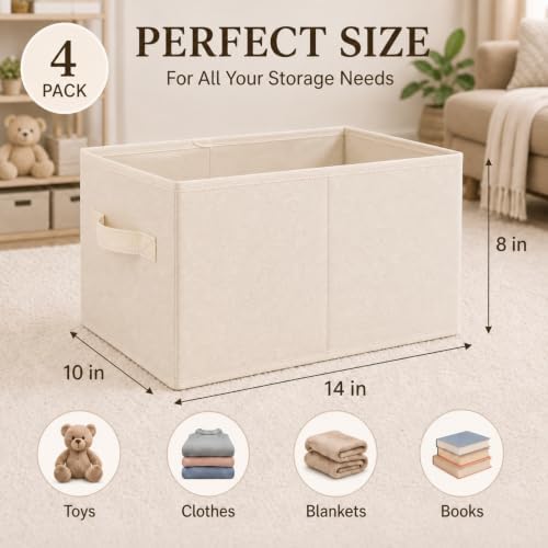 Yinder 4 Pcs Cube Storage Bin, Beige 14''x10''x8'' Storage Cubes - Image 2