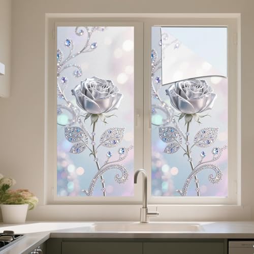 IVN Stained Glass Window Film Silver Rose 17.7x39.3 in Window Privacy Film - Image 5