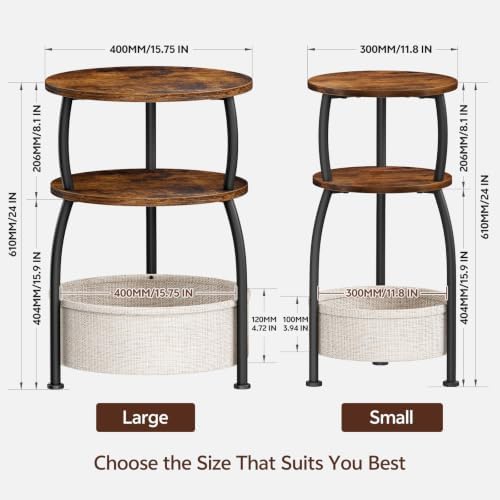 Round Side Table with Storage Basket for Living Room Rustic Brown - Image 3