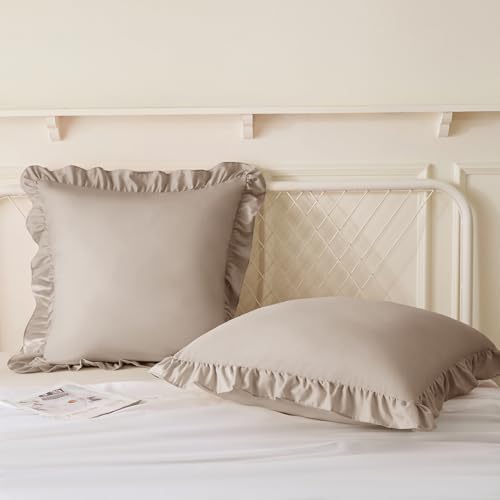 KKJIAF 2 Pack Ruffle Pillow Cases 24x24 Inches, Khaki - Image 4