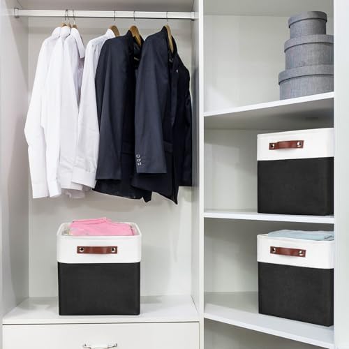 Bagnizer Collapsible Fabric Storage Cubes 11x11 Cube Storage Bins, 4 Pack Closet Baskets Box with Handles for Organizing, Shelf, Toys, Clothes, Home, Office, Nursery (Black&White) - Image 3
