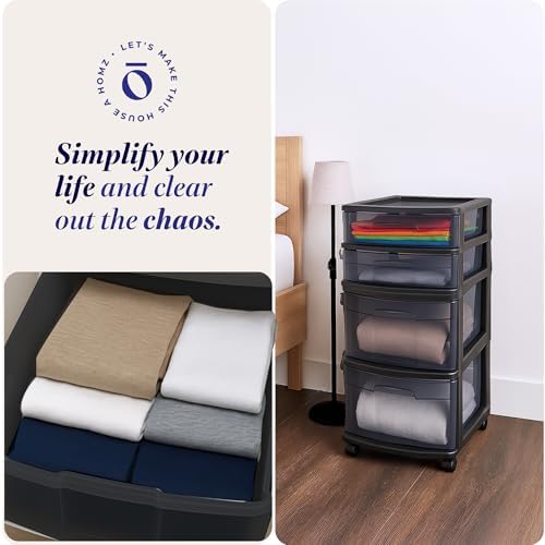 HOMZ Drawer Tower, 4-Tier Storage Cart with Removable Wheels, Black, 2 Pack - Image 6