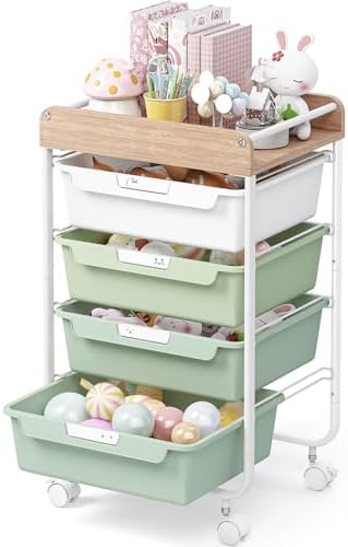SYKIARIOL Rolling Storage Utility Cart with 4 Drawers,Art Cart,Green by SYKIARIOL