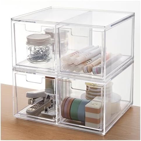 STORi Stackable Desk Organizer drawers, Clear Pen Pencil Makeup Brush drawers for Desktops and Vanities, 4 Tall Drawers (Made in USA) by STORi