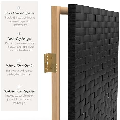 Red Lantern 2 ft. Short Woven Fiber Folding Screen - 4 Panel - Black - Image 5