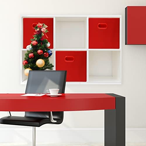 Simple Houseware 11-Inch Foldable Cube Storage Bins with Handles, Red - Image 2