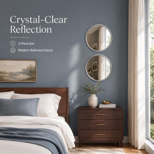 12 Inch Round Glass Mirror Set of 2, Sliver Metal Framed Decorative Mirror for Wall, Non-Distortion Small Rounded Wall Mirror for Entryway, Bathroom, Office - Image 6