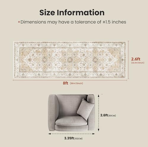 AMADA HOMEFURNISHING 2'6"x8' Washable Area Rug, Low-Profile Entryway Rug with Non-Slip Backing & Durable Edge Binding, Vintage Rug Pattern, Small Rugs for Entryway, Kitchen & Living Room - Image 2