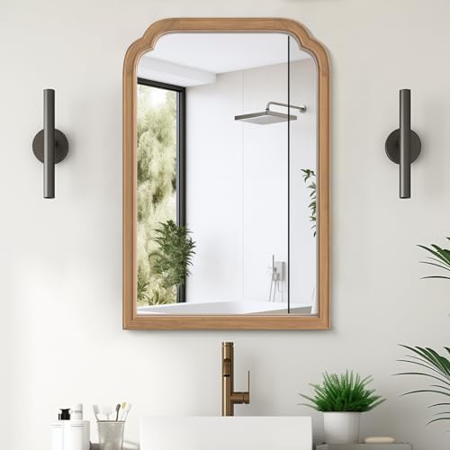 WallBeyond Wood Frame Wall Mirror Rounded Corner Arch Rectangle Mirror for Entryway, Living Room or Bedroom Home Decor - Light Woodgrain [20" x 30" Honey-Colored] by WallBeyond