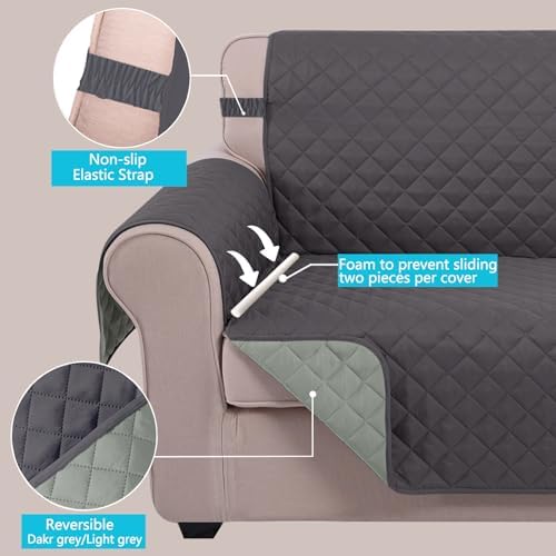 U-NICE HOME 4 Seater Sofa Cover 91''Large Couch Cover, Dark Grey/Light Grey - Image 3