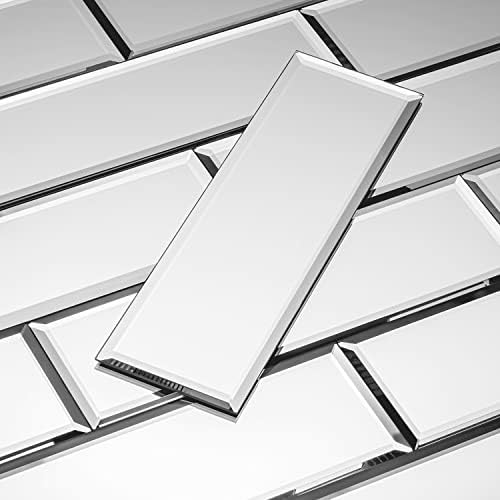 3" X 10" Glass Mirror Subway Backsplash Kitchen Bathroom Beveled Edge Brick Tile (Silver, 10 Tiles 2sq.ft) - Image 5