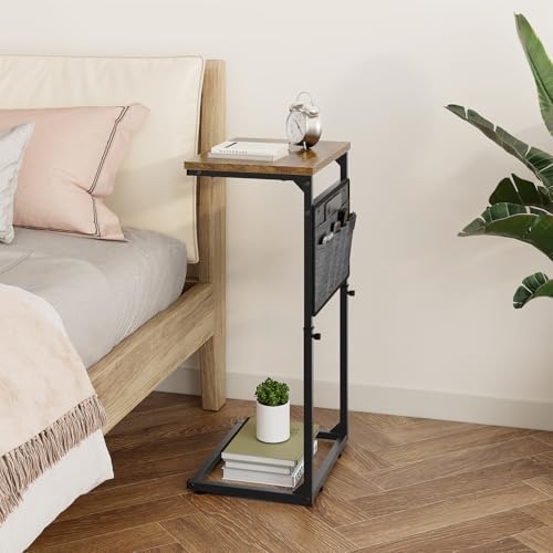 Vagusicc C Shaped End Table, Small Side Table for Couch, Adjustable Height Sofa Table with Metal Frame for Living Room, 33'' Tall Side Table for Couch, Bedroom, Bedside, Rustic Brown and Black - Image 6