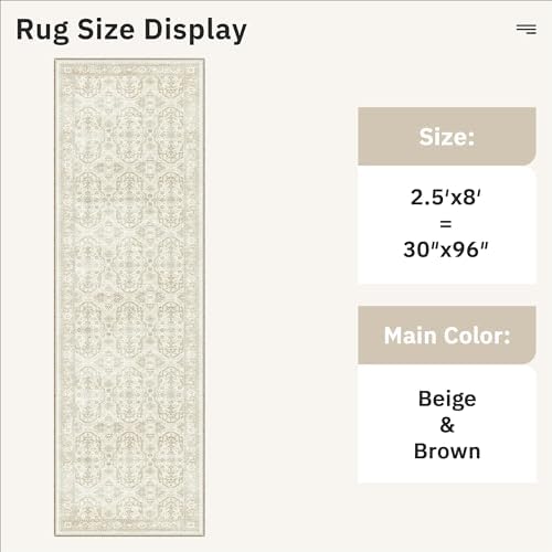 Soalmost Washable Runner Rug 2'6"x8' Kitchen Hallway Runners Beige/Brown - Image 5