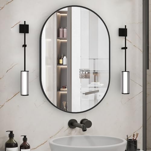 Oval Bathroom Mirror Wall Vanity Oval Mirrors, 20"x30" Black Bathroom Mirrors for Over Sink Pill Mirrors Capsule Wall Mounted Mirror, Modern Mirror with Metal Frame for Wall Decor by NEUWEABY