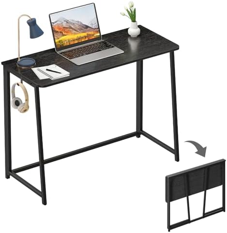 WOHOMO Folding Desk, 39.4" Foldable Computer Table for Small Spaces, Black by WOHOMO