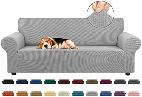 KEKUOU Stretch Couch Covers for Sofa, 3 Cushion Couch Slipcover,Silver by KEKUOU