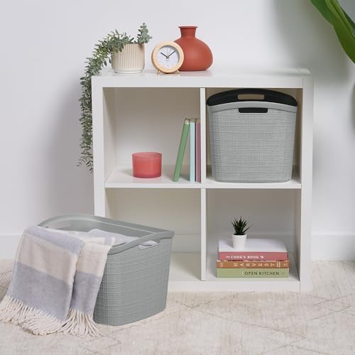 Curver Set of 2 XL 30.5 L Jute Decorative Plastic Organization and Storage Baskets - Perfect Bins for Home Office, Closet Shelves, Kitchen Pantry and All Bedroom Essentials, Grey - Image 2