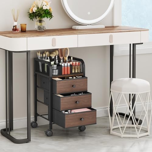 SWTYMIKI Rolling Makeup Organizer Cart - Under Desk Vanity Makeup Storage with 3 Non-woven Drawers, Nail Cart Organizer Cosmetic Display Cases Cabinet for Skin Care Perfume Nail Polish Brush Hair Tool - Image 3