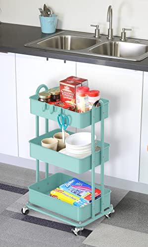 Simple Houseware 3-Tier Heavy Duty Metal Utility Rolling Cart, Turquoise - Image 5