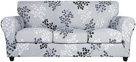 SearchI Stretch Sofa Cover Printed Couch Cover, Floral Pattern 4 Pieces Sofa Slipcover with 3 Separate Cushion Cover, Washable Furniture Protector for Living Room(Sofa, Leaf Pattern) by SearchI