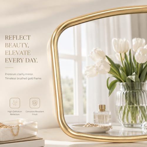2 Pack Rounded Square Wall Mirror, 10"x12" Metal Framed Decorative Mirror with Real Glass, Aesthetic Curved Edge Vanity Mirror for Bedroom, Living Room, Gold Wall Decor - Image 3