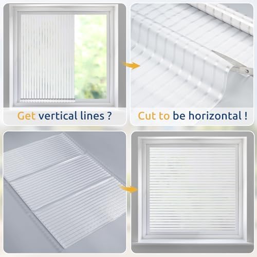 rabbitgoo Window Privacy Film, Frosted Glass Privacy Film, Window Frosting Cling for Glass, Non Adhesive Static Cling Front Door Covring, Anti-UV Reeded Blinds Sticker, Striped Pattern, 23.6" x 118.1" - Image 3