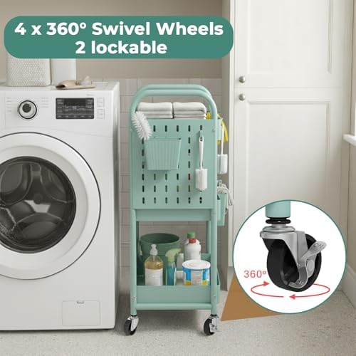 danpinera Rolling Cart, Movable Utility Organizer with Retractable Dividers & Pegboards for Kitchen, Bathroom, Office - Image 6