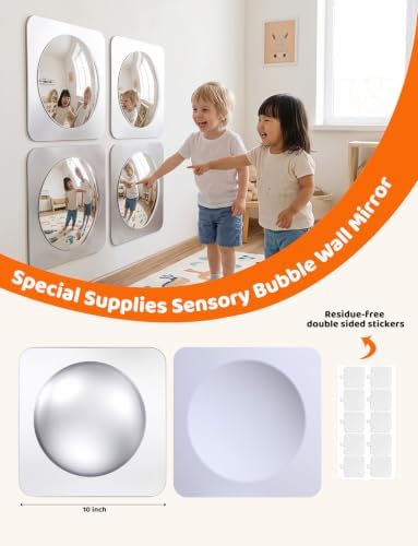 WDAHDHP Sensory Wall Mirror, 4Pcs Acrylic Supplies Interactive Bubble Mirror Wall Decoration for Kids Sensory Toys Classroom Home Decor, 10 x 10 Inch - Image 2