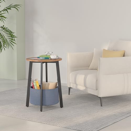 sthmec Small Round Side End Table Set of 2 with Cloth Storage Basket, Round Bedside Sofa Couch Coffee Tables for Small Places with Metal Frame, Modern Nighstands for Living Room Bedroom,Rustic Brown - Image 4