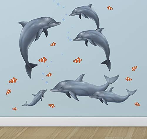 Dolphin Family Ocean Wall Decals, Fish, Undersea Decor Stickers for Kids Room Underwater Sea Wall Stickers, Boys Girls Toddler Baby Nursery Bedroom, Playroom, Bathroom (Dolphin Family) by Create-A-Mural