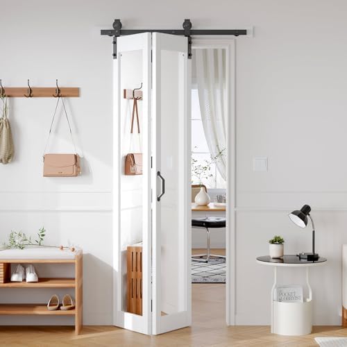FREDBECK Mirrored Bifold Barn Door 36x84 (Double 18x84),White,1 Panels by FREDBECK