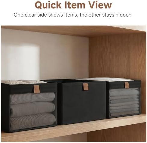 StorageWorks Closet Storage Bins with Clear Window, Black, 3-Pack - Image 3