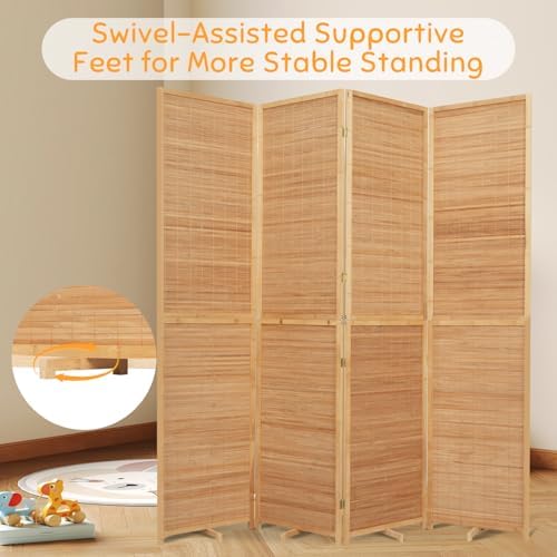 Bamboo Mesh Woven Room Divider 5.6FT,4 Panel Folding Privacy Screen,Brown - Image 5