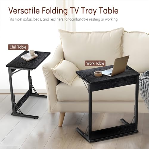 Tatub 24" TV Tray Table Set of 4, Folding C Shaped End Table, Small Sofa Side Laptop Desk for Living Room, Bedroom, Black - Image 4