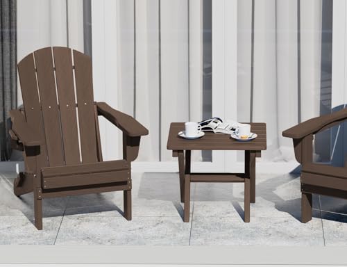 SERWALL Small Folding Side Table, HDPE Outdoor End Table, Coffee - Image 4